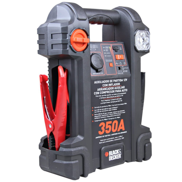 ARRANCADOR AUXILIAR DE PARTIDA COM COMPRESSOR INFLADOR INTEGRADO 350A 12V BIVOLT