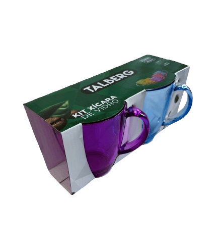 KIT COM 2 UNIDADES XﾍCARA DE VIDRO COLORIDA 350 ML- CX C/ 24 KITS- PROMOÇÃO
