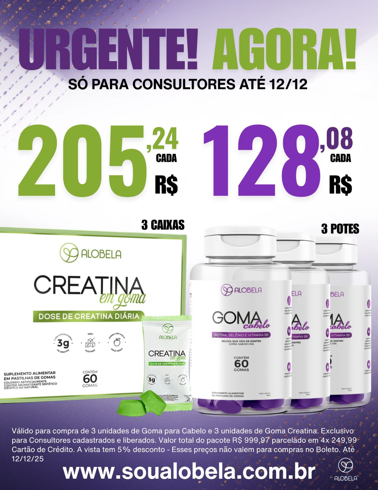 CREATINA + GOMA CABELO | 3 CX CREATINAS EM GOMA 60 + 3 POTES GOMA CABELO 60