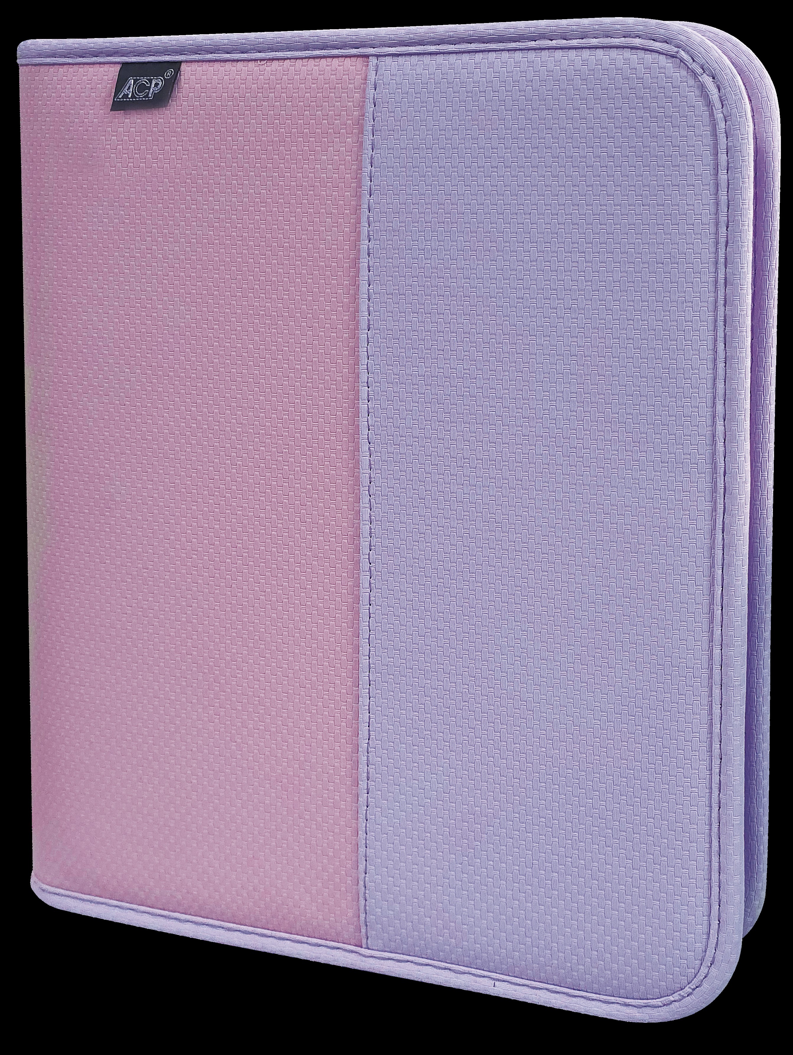 Fichário Bicolor Rosa e Lilás com bloco de 96fls, 6 div. e 1 estojo na cor da capa.