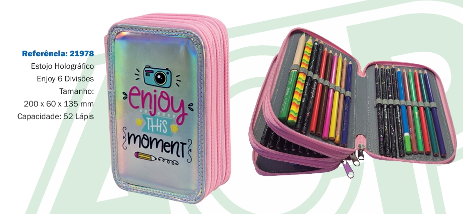 Estojo Holográfico Enjoy 6 Divisões - Capacidade para 52 lápis