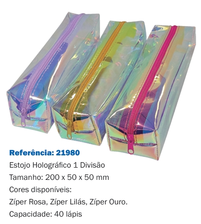 Estojo Holográfico 1 Divisão zíper  lilás - Capacidade para 40 lápis