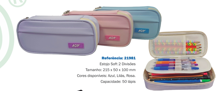 Estojo Soft 2 Divisões Lilás - Capacidade para 50 lápis