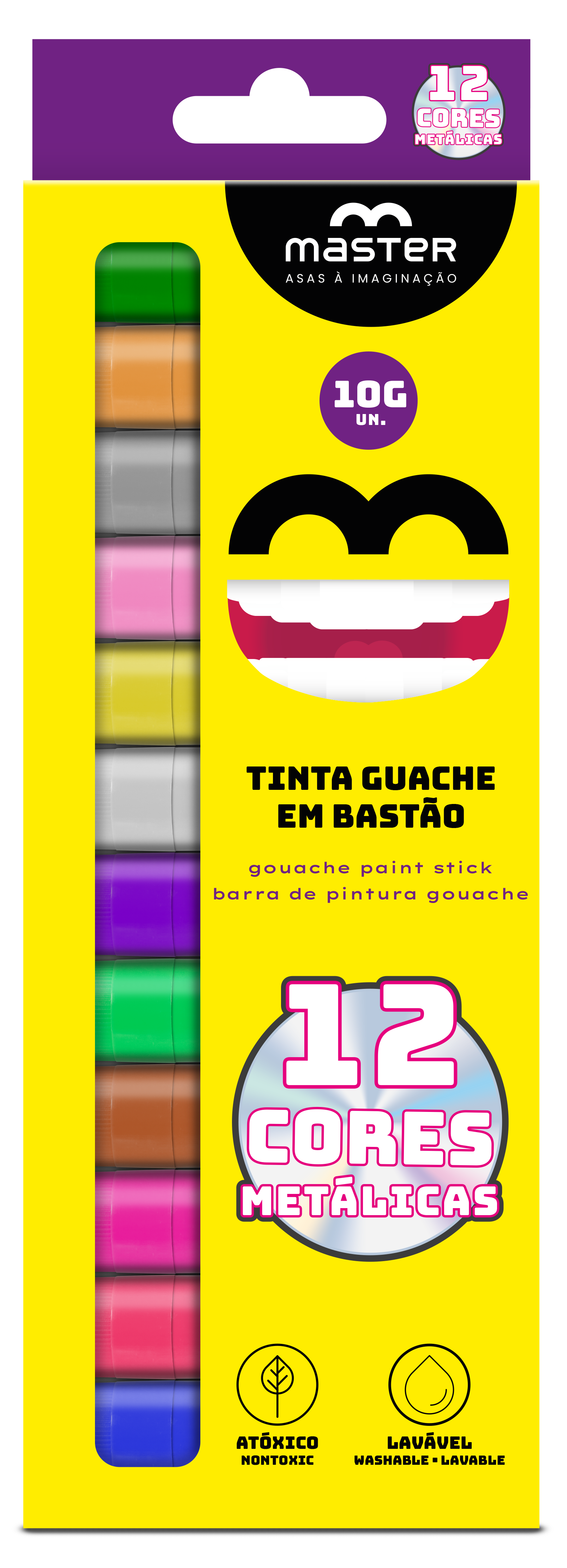 TINTA GUACHE BASTÃO - 12 CORES METALICA