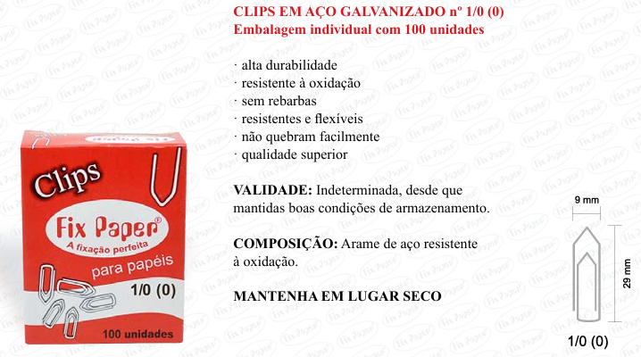 CLIPS GALV. CX - PAPELÃO Nº 0 - 100 UND