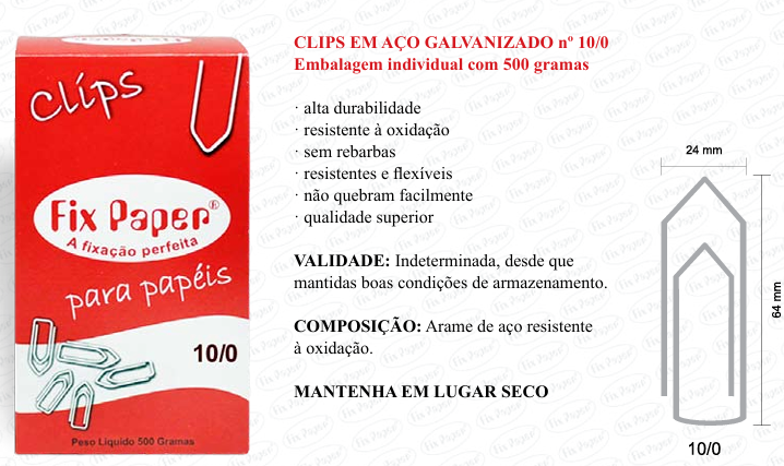 CLIPS GALV. CX - PAPELÃO Nº 10/0 - 500 GR