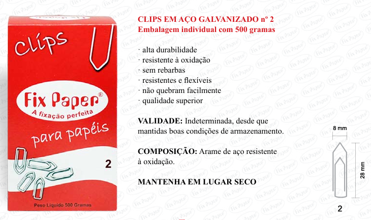 CLIPS GALV. CX - PAPELÃO Nº 2 - 500 GR