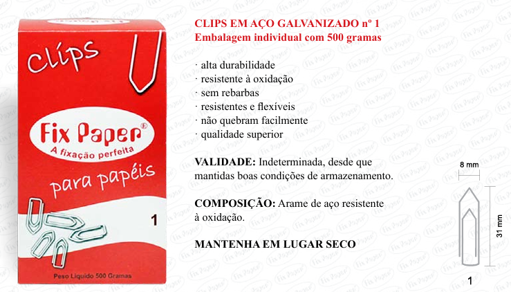 CLIPS GALV. CX - PAPELÃO Nº 1 - 500 GR