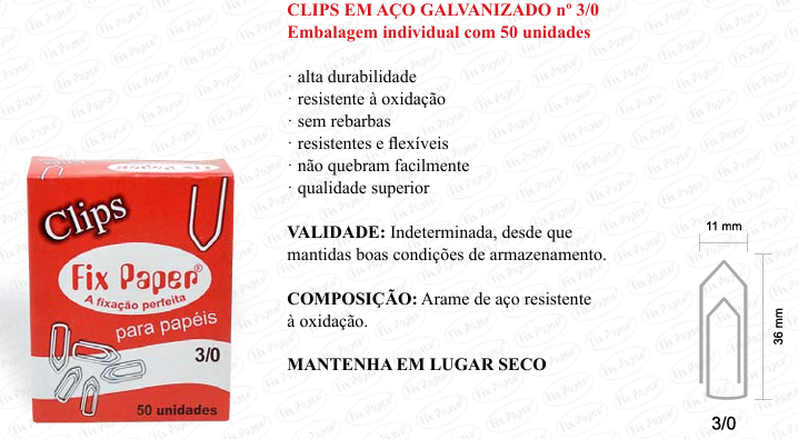 CLIPS GALV. CX - PAPELÃO Nº 3/0 - 50 UND