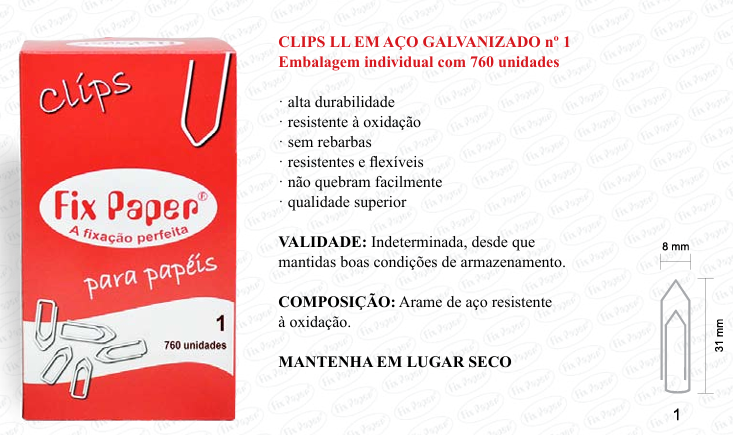 CLIPS GALV. CX - PAPELÃO Nº 1 - 760 UND