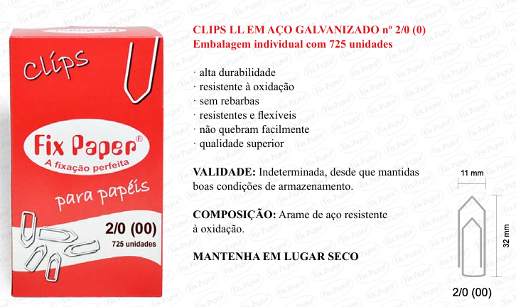 CLIPS GALV. CX - PAPELÃO Nº 2/0  - 725 UND