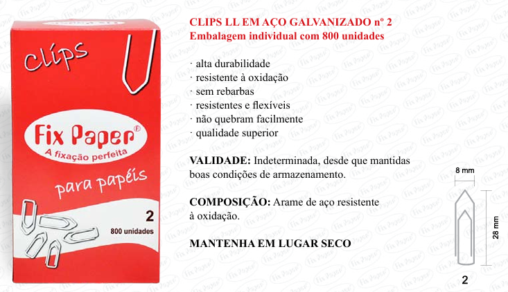 CLIPS GALV. CX - PAPELÃO Nº 2  - 800 UND