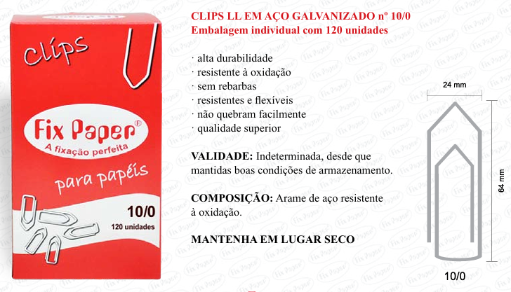 CLIPS GALV. CX - PAPELÃO Nº 10/0  - 120 UND
