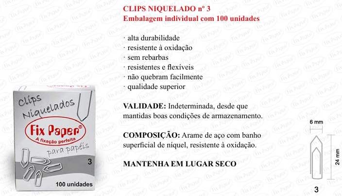 CLIPS NIQUEL. CX - PAPELÃO Nº 3 - 100 UND