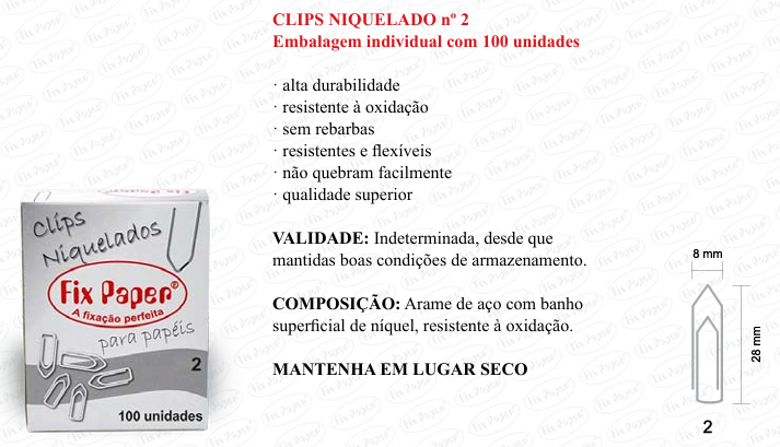 CLIPS NIQUEL. CX - PAPELÃO Nº 2  - 100 UND
