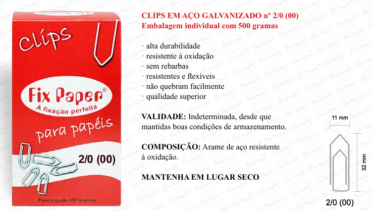 CLIPS GALV. CX - PAPELÃO Nº 2/0  - 500 GR