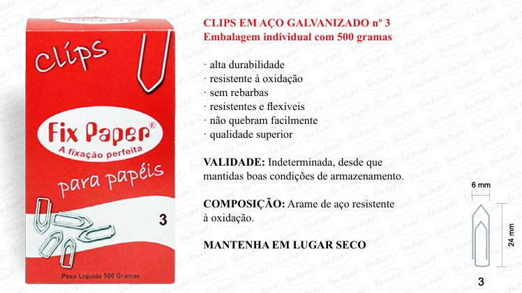 CLIPS GALV. CX - PAPELÃO Nº 3 - 500 GR