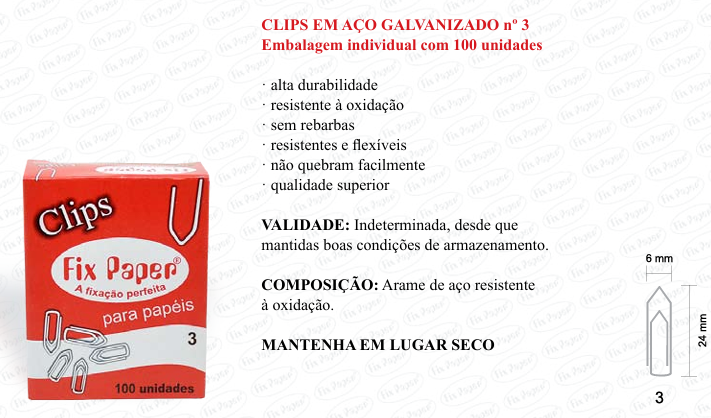 CLIPS GALV. CX - PAPELÃO Nº 3 - 100 UND