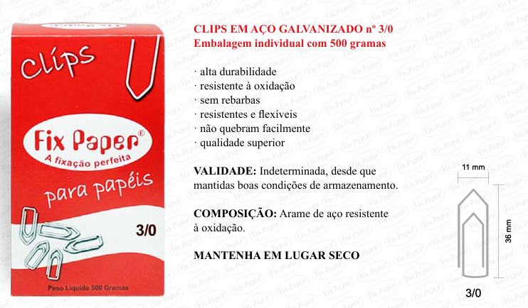 CLIPS GALV. CX - PAPELÃO Nº 3/0 - 500 GR