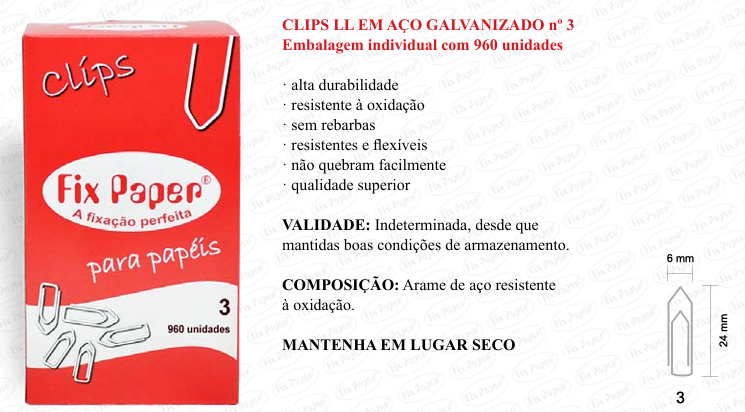 CLIPS GALV. CX - PAPELÃO Nº 3  - 960 UND