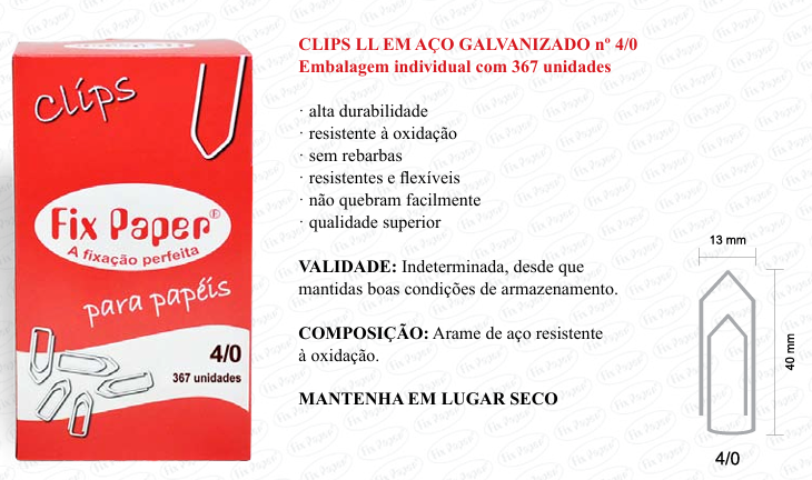 CLIPS GALV. CX - PAPELÃO Nº 4/0 - 367 UND