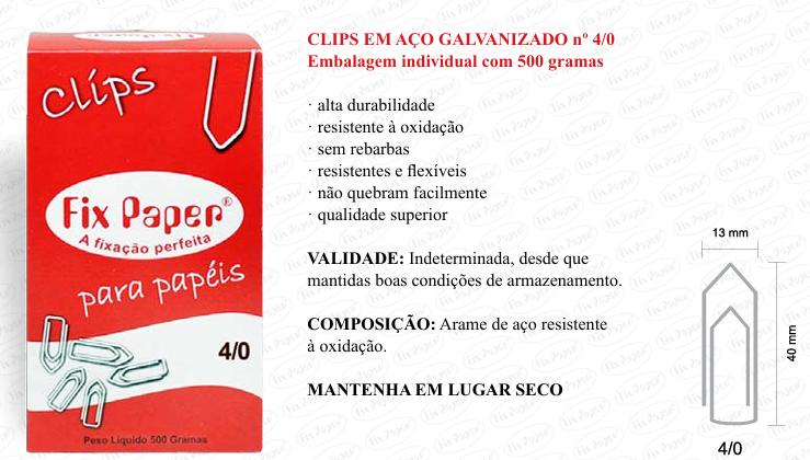 CLIPS GALV. CX - PAPELÃO Nº 4/0 - 500 GR