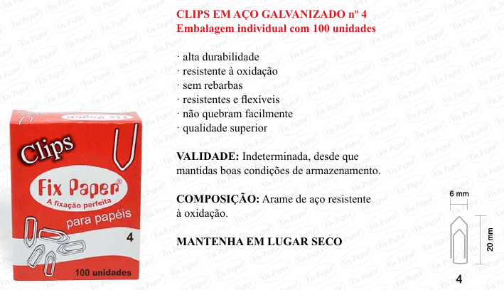 CLIPS GALV. CX - PAPELÃO Nº 4 - 100 UND
