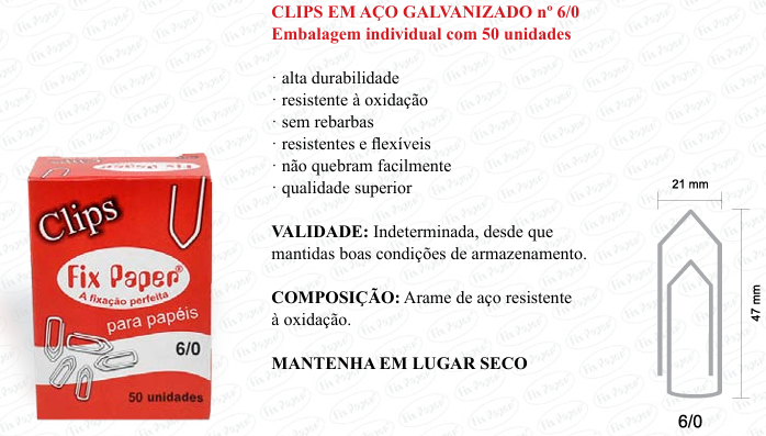 CLIPS GALV. CX - PAPELÃO Nº 6/0 - 50 UND