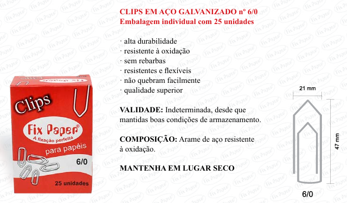 CLIPS GALV. CX - PAPELÃO Nº 6/0 - 25 UND