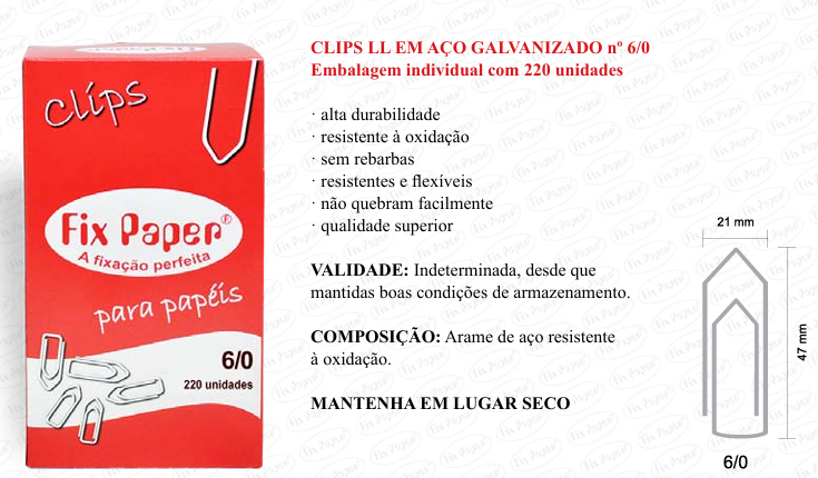 CLIPS GALV. CX - PAPELÃO Nº 6/0 - 220 UND