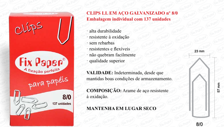 CLIPS GALV. CX - PAPELÃO Nº 8/0  - 137 UND