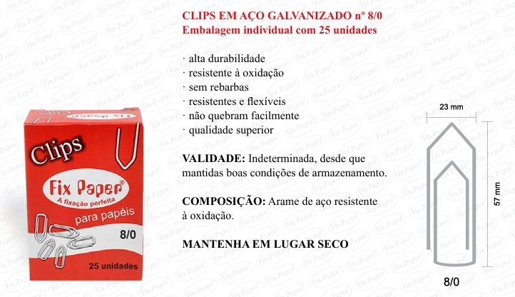 CLIPS GALV. CX - PAPELÃO Nº 8/0 - 25 UNID