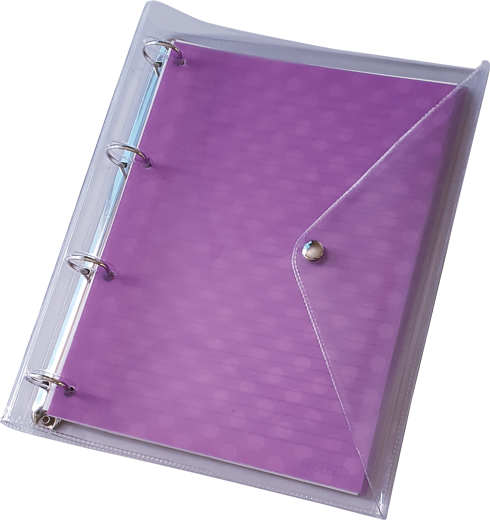 Fichário Universitário Poa com Capa PVC Cristal, 96 folhas pautadas e 6 divisórias.