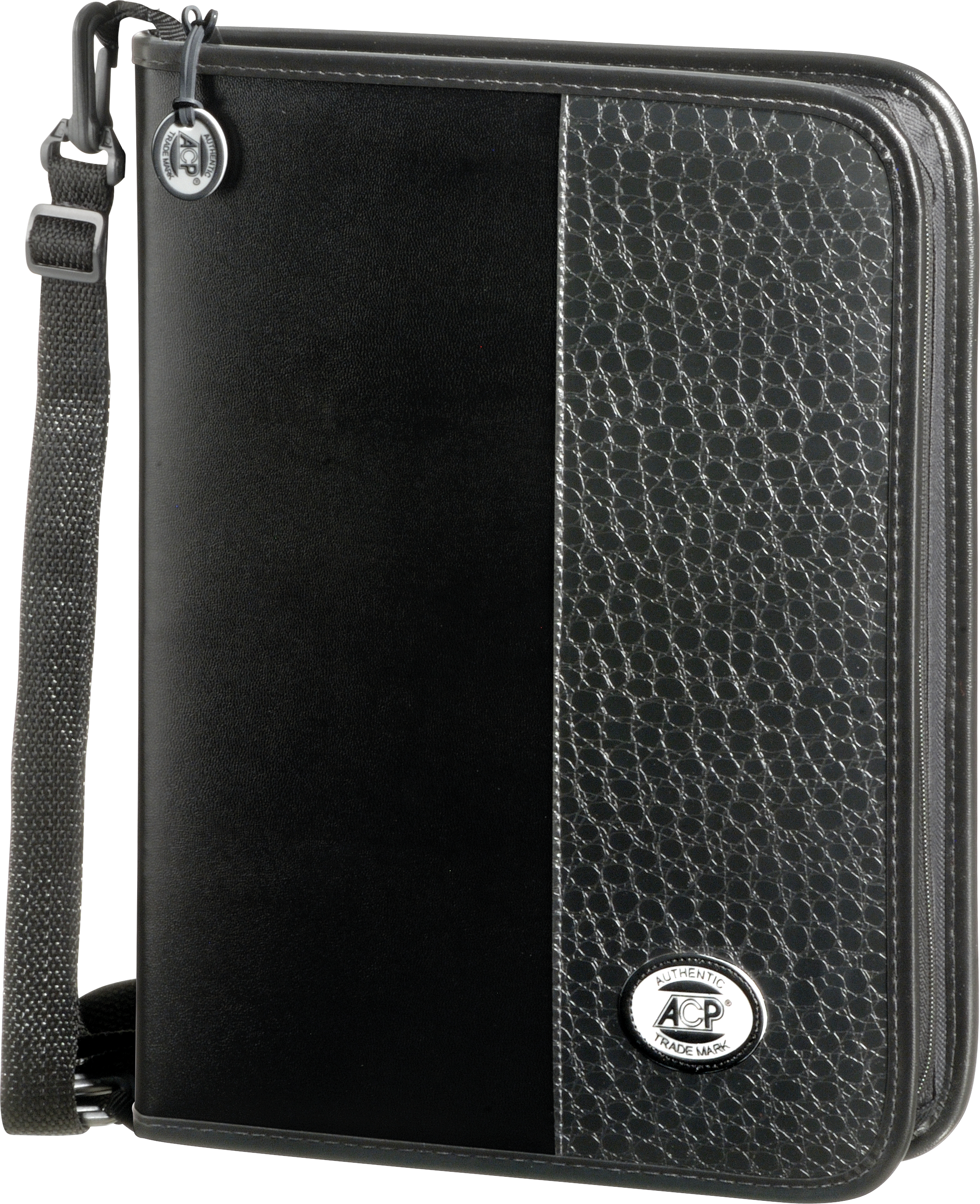 Caderno Argolado Universitário com 24 folhas pautadas, 6 divisórias transparentes e alça.