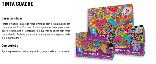 TINTA GUACHE 12 CORES - CHOCOLIX - 15ml