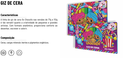 GIZ DE CERA 12 CORES - CHOCOLIX - 77g