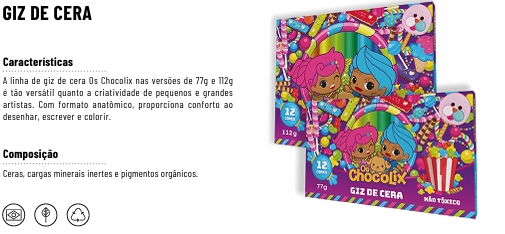 GIZAO DE CERA 12 CORES - CHOCOLIX  112g
