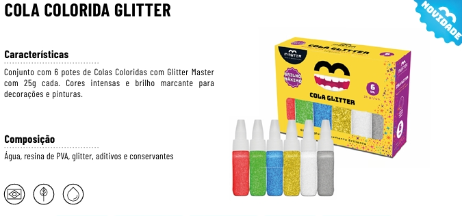 COLA TRANSPARENTE COM GLITTER 6 CORES - 25g  - LANÇAMENTO                                                                             