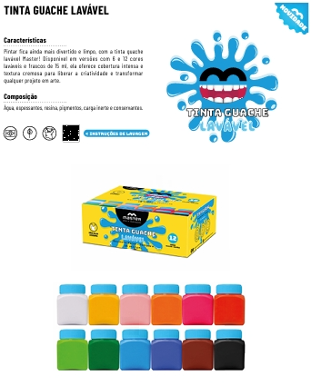 TINTA GUACHE LAVÁVEL 6 CORES 15ml - LANÇAMENTO                                                                                            