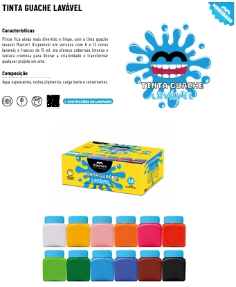 TINTA GUACHE LAVÁVEL 12 CORES 15ml - LANÇAMENTO                                                                                           