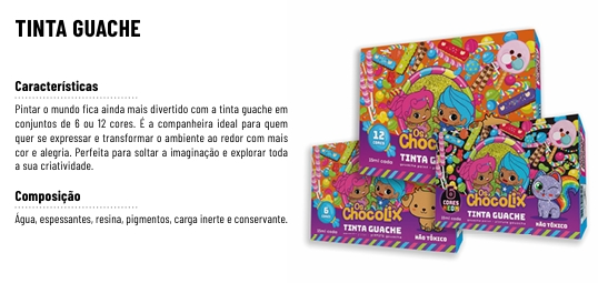 TINTA GUACHE 06 CORES - CHOCOLIX NEON - 15ml