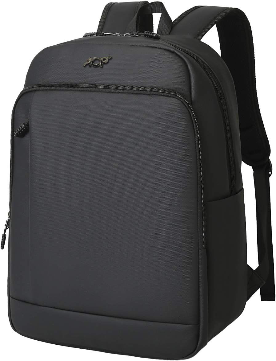 Mochila para Notebook Emborrachada com 4 Bolsos com zíper e 2 Bolsos laterais.