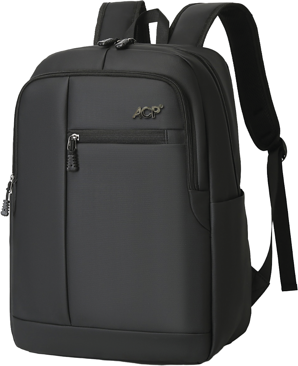 Mochila para Notebook Emborrachada com 4 Bolsos com zíper e 2 Bolsos laterais.