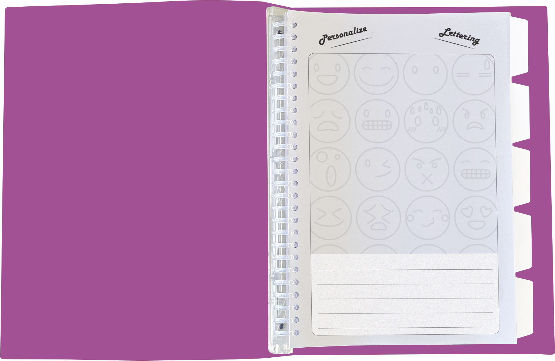 Caderno Flex Note Universitário lilás com 80 folhas e 5 Divisórias Reposicionáveis.