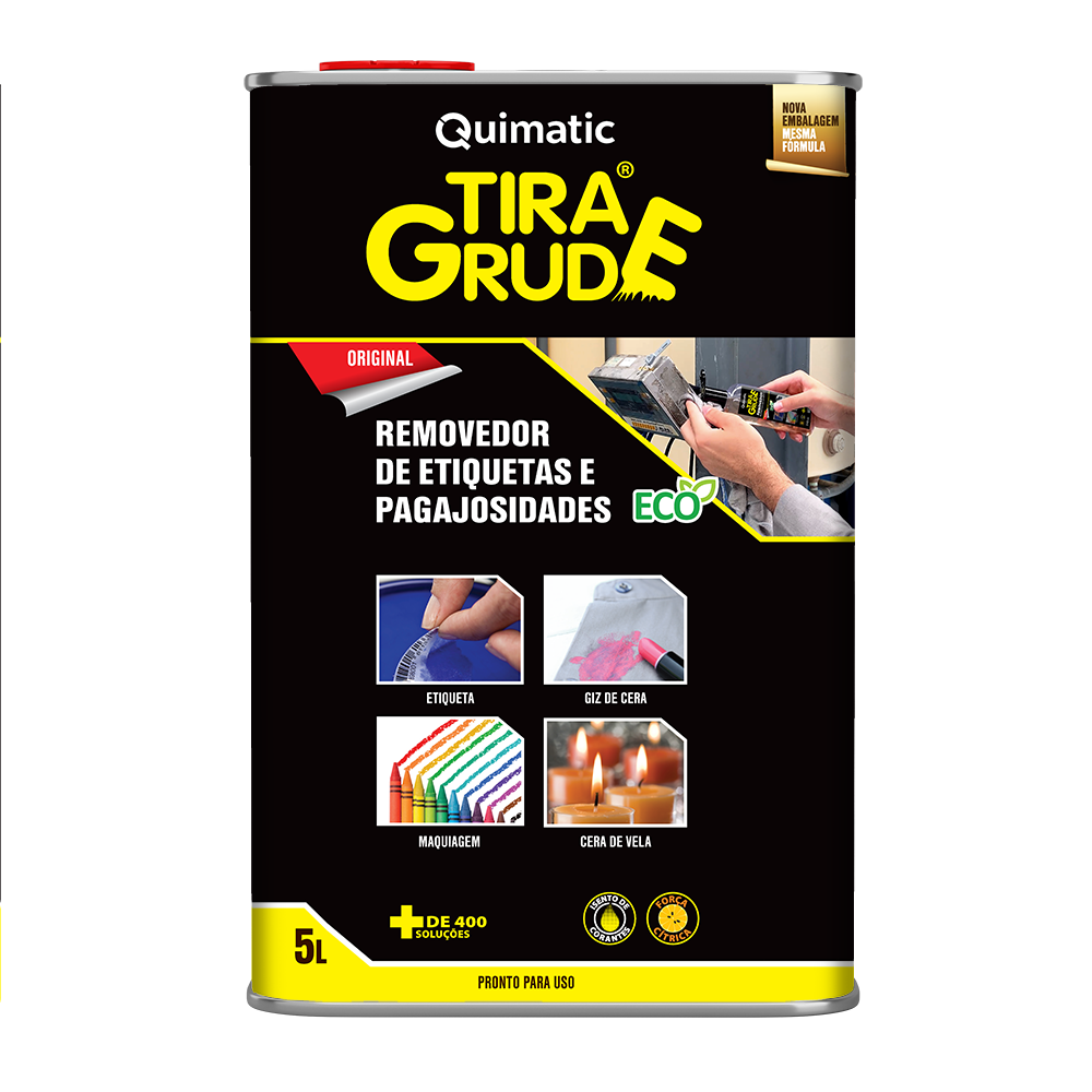 Tira Grude 5 L - Remove etiquetas, adesivos, chicletes, óleo, graxa, piche, manchas e sujeira.