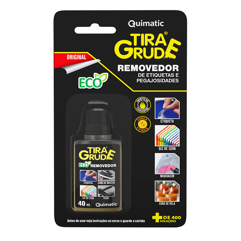 Tira Grude 40 ml - Remove etiquetas, adesivos, chicletes, óleo, graxa, piche, manchas e sujeira.