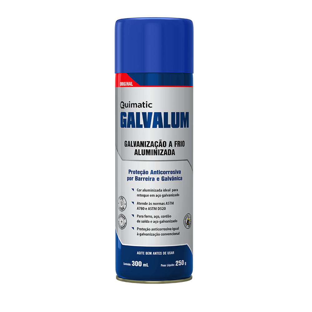 Galvalum Aerossol 300 ml (250 g) - GALVANIZAÇÃO ALUMINIZADA - Galvanização a frio na cor alumínio (similar a galvanização convencional). Versão aerossol.