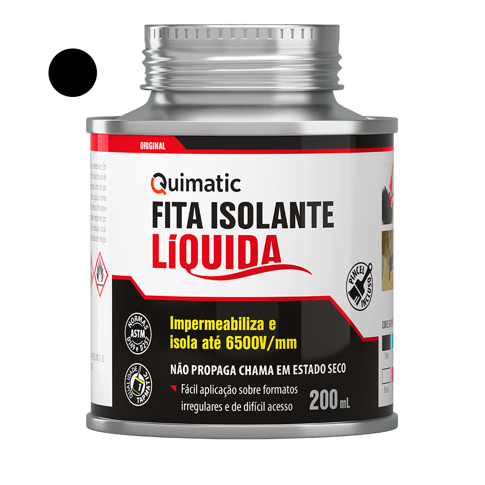 Fita Isolante Líquida 200ml Preta - 1mm de espessura isola até 6.500 volts. Veda e impermeabiliza.