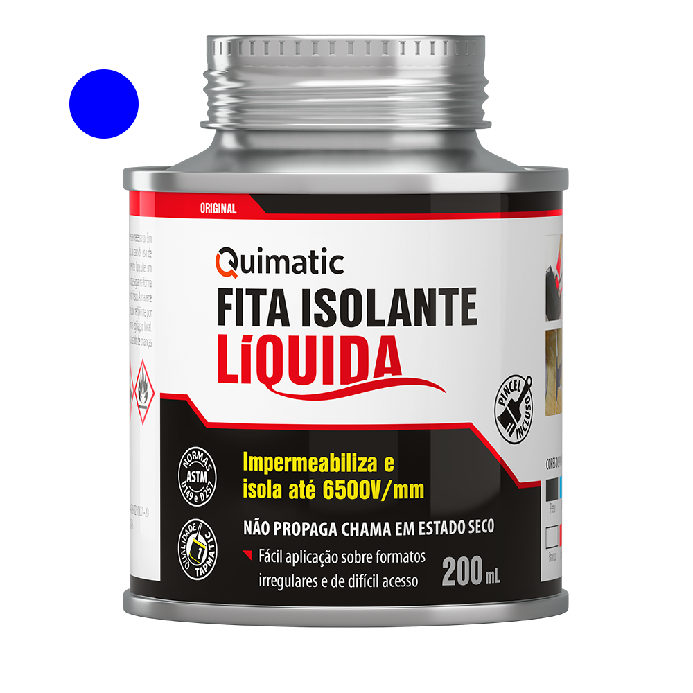 Fita Isolante Líquida 200ml Azul - 1mm de espessura isola até 6.500 volts. Veda e impermeabiliza.