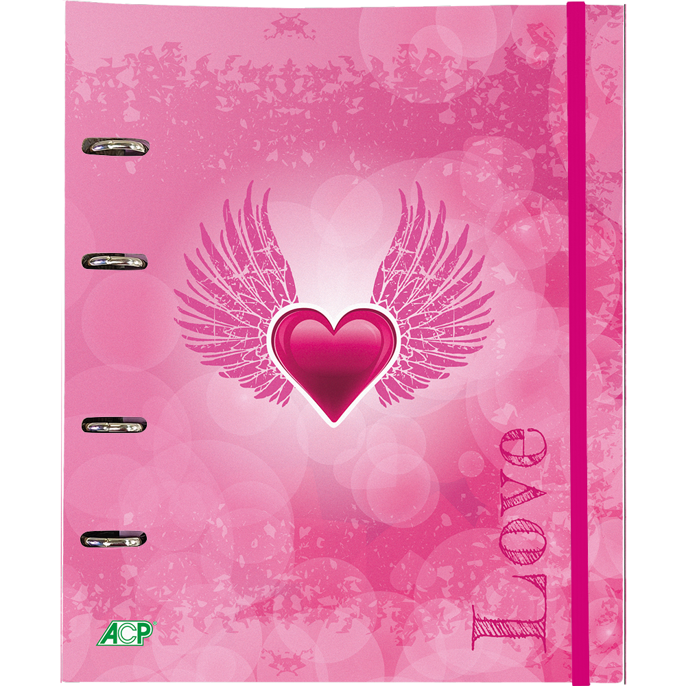 Fichário Colegial Styles Love com bloco de 80 folhas.